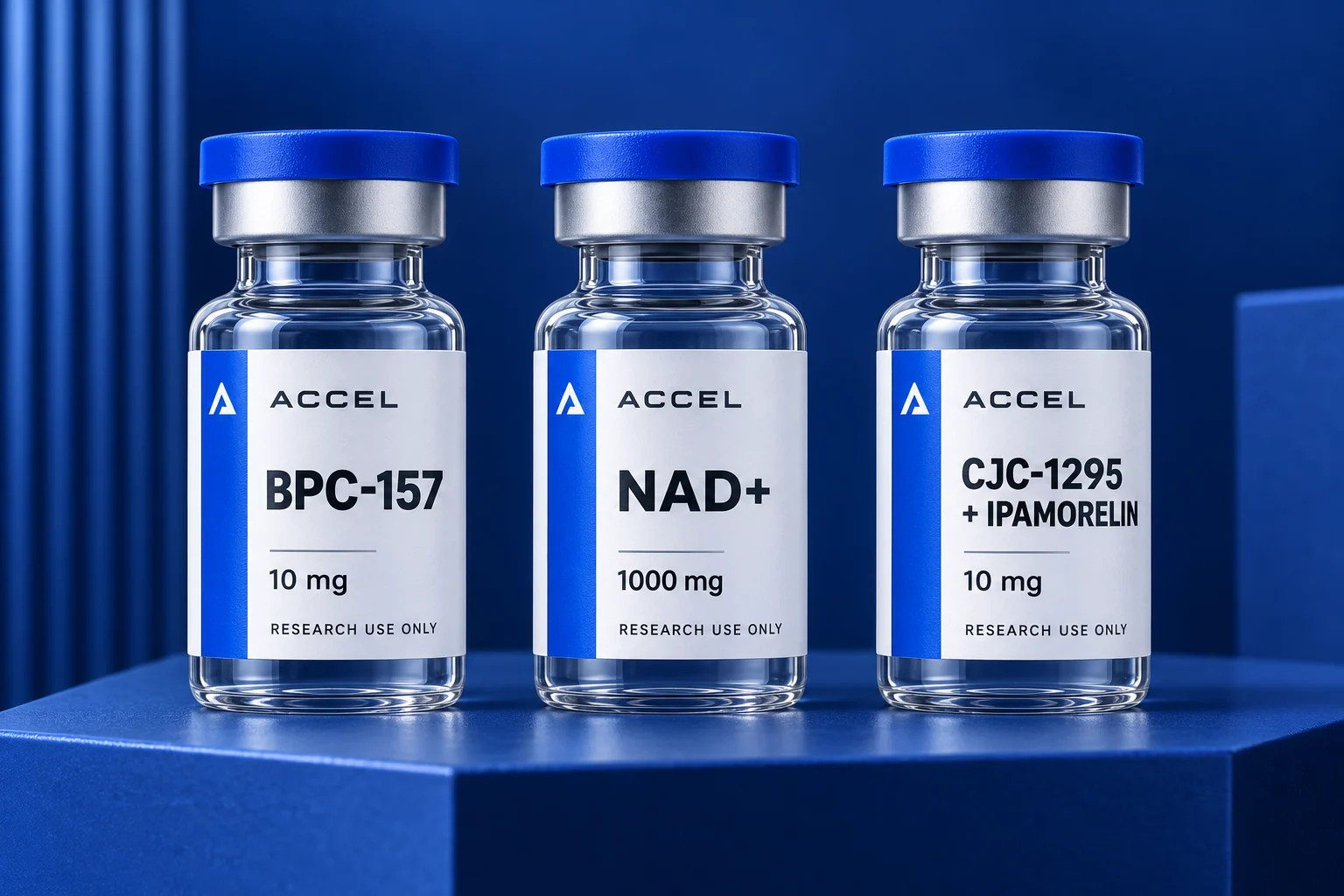 Proposed Accel Peptides packaging with larger compound names and cobalt brand details